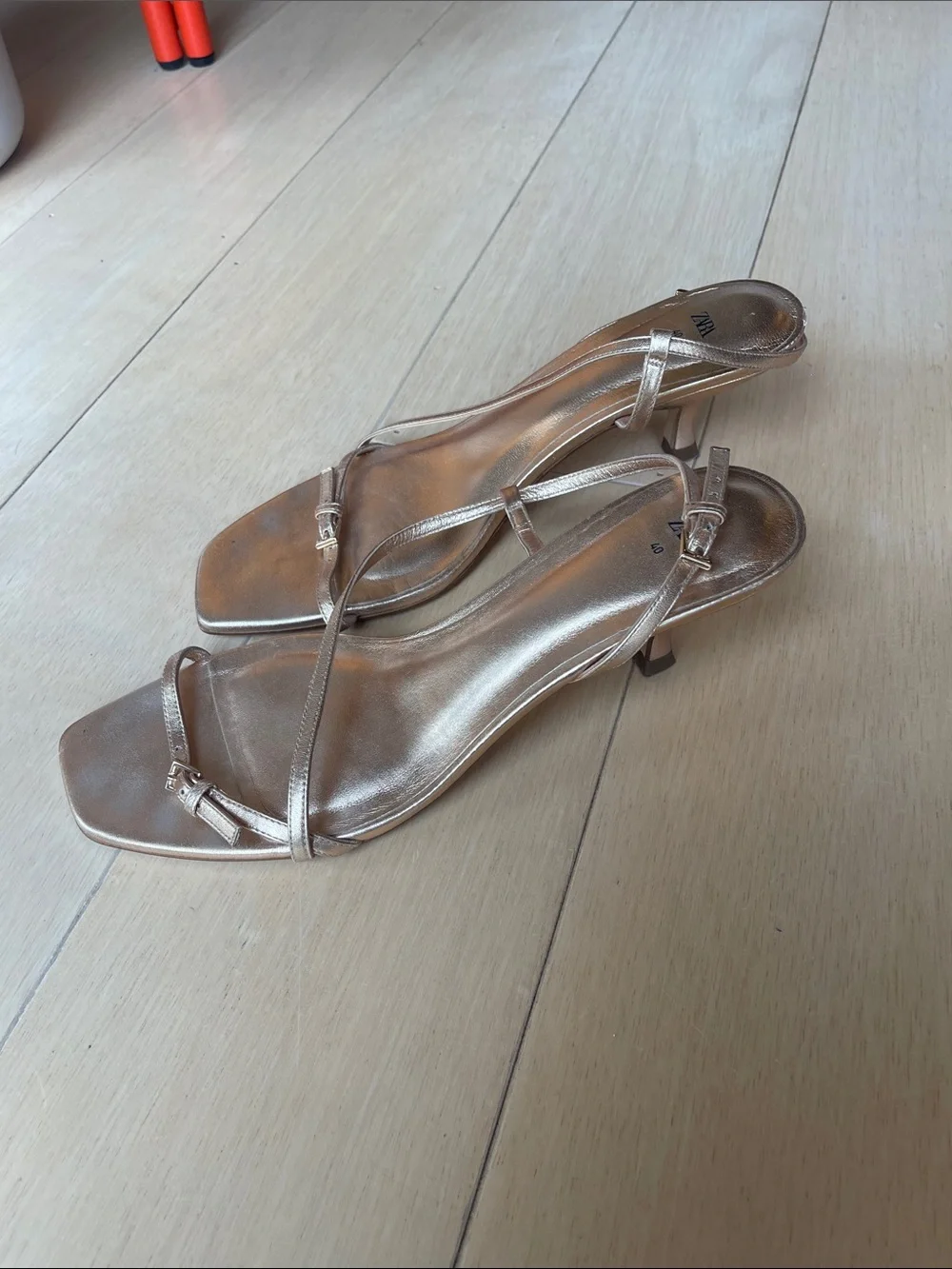 ZARA Metallic Rose Gold Strappy Heeled Sandals